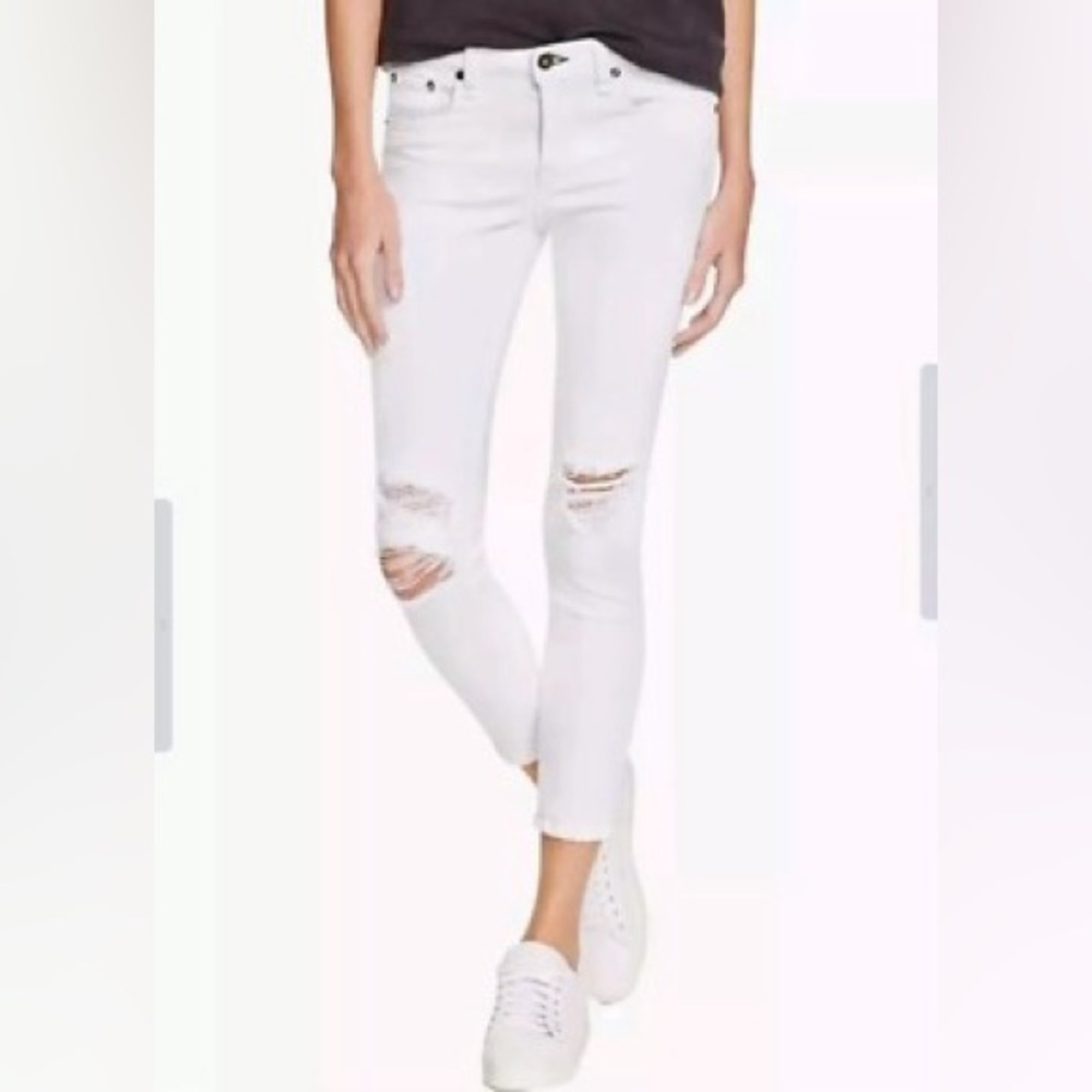 NEW! rag & bone Size 29 Skinny Capri Crop White Denim Jeans Distressed w/Holes